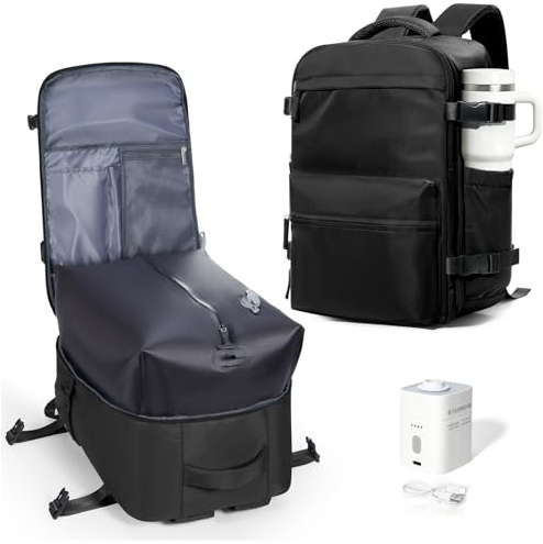 BOXSAM Sac à Dos Voyage Vide Sous Vide Imperméable Cabine Avion Noir