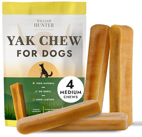 William Hunter Himalaya Yak Kausnacks – Natürliche Kaukäse für Hunde – Lang anhaltende käseknochen Hund – 100% natürliche, eiweißreiche Zahnpflege-Snacks für Hunde & Starke Kauer (4 mittelgroße)