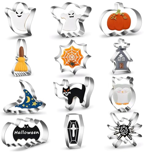 JYNVO Lot de 12 Emporte-Pièces de Halloween Moule à Biscuits Patisserie Decoupoir Coupe-pâtes Forme de Chauve-Souris Citrouilles Fantômes