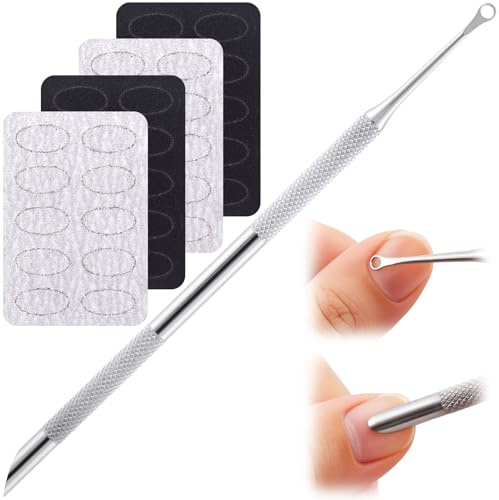 SmallCat 1 Pcs Cuticle Pusher Tool with 100#/240# Grit Nail Files, Metal Cuticle Tools, Stainless Steel Round Manicure Tools for Manicure Pedicure Nail Art, Salon, Home Use