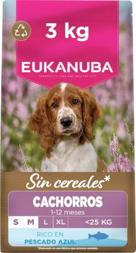 EUKANUBA Cibo secco per Cuccioli senza cereali con pesce per razze di taglia piccola e media - Alimento secco premium privo di cereali per Cani giovani, 3 kg