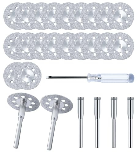 BieMian 20 Pcs 22mm Diamond Cutting Wheel Cut Off Discs, for Dremel Diamond Cutting Discs for Dremel Rotary Tool, for Stone Glass Cutting Disks, with 4 Pcs 3mm Mandrel