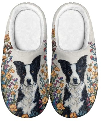 VEWGNI Pantofole da donna e da uomo, morbide e calde, antiscivolo, per esterni e interni, pantofole da casa, Multi Pastore Tedesco Floreale, 11.5 UK Men/ 12.5 UK Women Wide