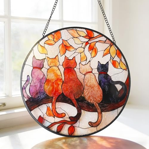 MEIYUDA Decorazione per finestra in vetro colorato, da appendere ai gatti su un ast, acchiappasole per fai da te, in vetro colorato, per donne, uomini, mamma, 20 x 20 cm