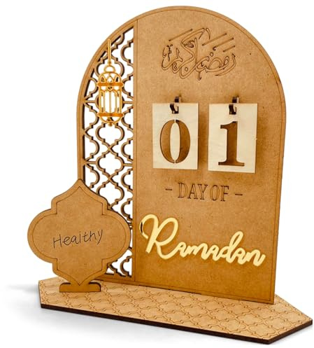 GWAWG Calendrier de l’Avent Ramadan en Bois, Décorations Ramadan pour la Maison, Compte à Rebours 30 Jours, Décorations Eid Mubarak, Calendrier Ramadan pour Famille