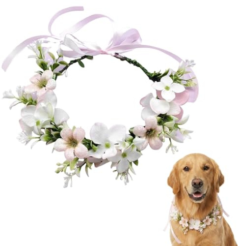 KAHZOR 1 Stück Hunde Hochzeits Blumenhalsband, Hochzeitshalsband, Schleife Hund Blumenkranz Schleife Haustier Blumenring, Hundehalsband Blumenhalsband