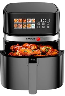 FAGOR Naturfry Luxe Freidora de Aire 8L 2200W - Air Fryer Doble Resistencia (Dual Heat) Sin Girar Alimentos, Pantalla Táctil 10 Programas, 80-200ºC, Gran Capacidad Familiar, Libre de BPA, Negro
