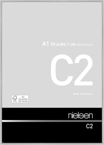 nielsen Aluminium Bilderrahmen C2, 59,4 x 84,1 cm (A1), Silber | Aluminium Posterrahmen im Hoch- & Querformat zum Aufhängen Silber gebürstet Echtglas