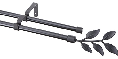 Gardinenstangen Set Blatt 2-läufig Metall schwarz, Ø 16mm, 280 cm