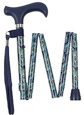 Charles Buyers Faltbarer Gehstock, Pfau, Blau, Aluminium, Handtaschengröße, Höhenverstellbar, 94 cm, 320 g