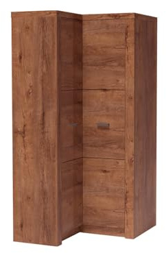 Mirjan24 Eckkleiderschrank Indiano I-14O, Eckschrank mit Kleiderstange und Einlegeböden, Kleiderschrank, Drehtürenschrank (Esche Hell)