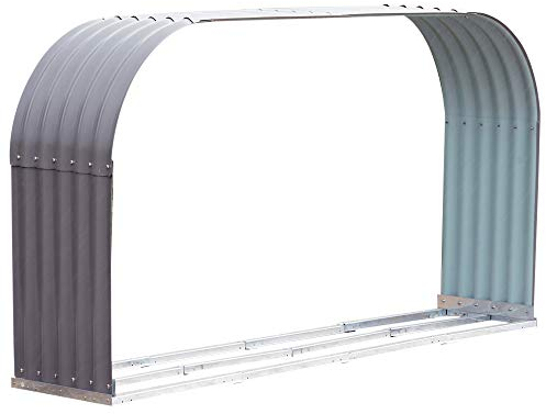 Outsunny Kaminholzregal Metall 212 x 46 x 112 cm Brennholzregal 0,85m³ mit Stahlrahmen Outdoor Feuerholzregal Holzlager für Brennholz, Kamin Holzregal für Garten Außen Grau