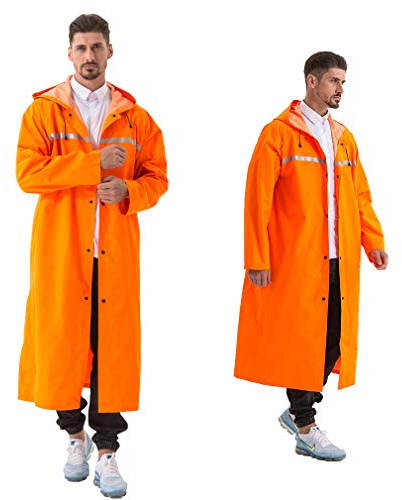 Pahajim Mens Raincoat with Hood Long Waterproof Ponchos Lightweight Rain Jacket for Women Adults (Orange, X-Large)