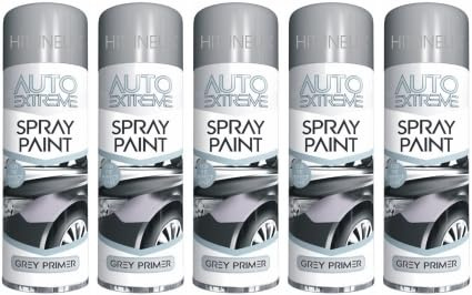 HitlineUK 5 x Grey Primer Spray Paint Matt Spray Paint Aerosol Can Auto Extreme for Metal Wood 250ml
