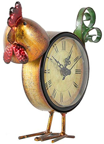 Milisten Retro Tischuhr Römische Ziffern Hahn Huhn Figuren Dekorative Kaminuhr Vintage Stille Schreibtischuhr mit Quarzwerk