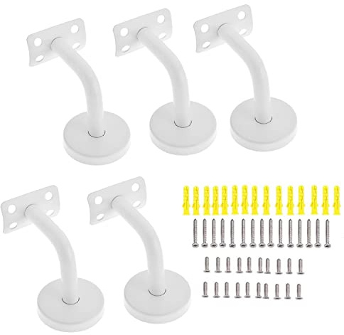 3 juegos de soportes de pasamanos para pasamanos montados en la pared de 60 x 80 mm, resistentes soportes de carril de escalera con tornillos y fijación en la pared (plata)