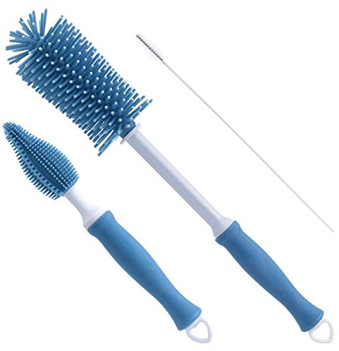 Silicone Cleaning Brush, 12 Long Handle Water Bottle Cleaner for Baby, Sports, Vase, Glassware, and Smaller Diameter Openings