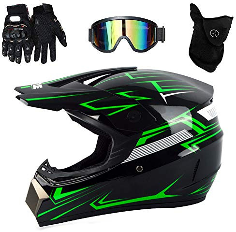 UIGJIOG Casque Moto Enfant, Casque de Cross pour Enfant, avec Goggle/Gants/Masque, D. O. T Standard, pour BMX MTB Quad Enduro ATV Scooter