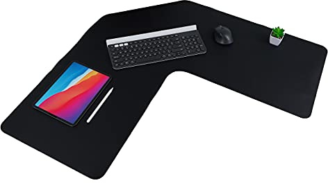 Con-Tact Brand XL Eck-Schreibtischunterlage, wasserdicht, rutschfest, PU-Leder, großer Eck-Computer-Arbeitsplatzschutz, Mauspad, Gaming-Pad, 91,4 x 40,9 cm, L-Form, doppelseitig (schwarz)
