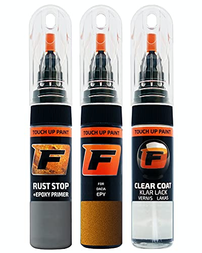 FIRANTO Lackstift Autolack Reparaturset für Dacia EPY Orange Atacama - 3-in-1 Autolack Kratzer Reparaturstift 15ml Grundierung, Klarlack