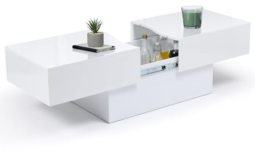 IDMarket - Table Basse coulissante rectangulaire Marta Bois Blanc