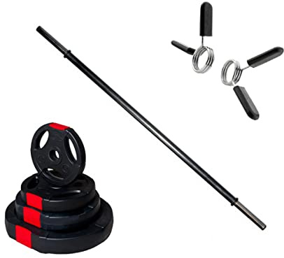POWER-XTREME 29,5kg Aerobic/Gymnastik Hantelset Pump-Set, 30mm | 140cm Langhantelstange, gummiert mit Hantelscheiben aus Kunststoff (Gripper)