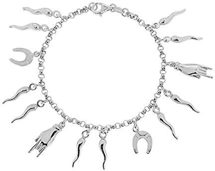 G e D Argenti Armband Erbskette mit Glücksbringer-Anhängern aus 925er-Silber, rhodiniert, 19 cm, Silber