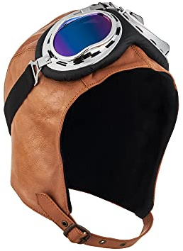 BLUETECH Cabriohaube, Fliegermütze, Cabriomütze, Oldtimerhaube Basic schwarz, mit Cabriobrille Herren Damen Leder Unisex