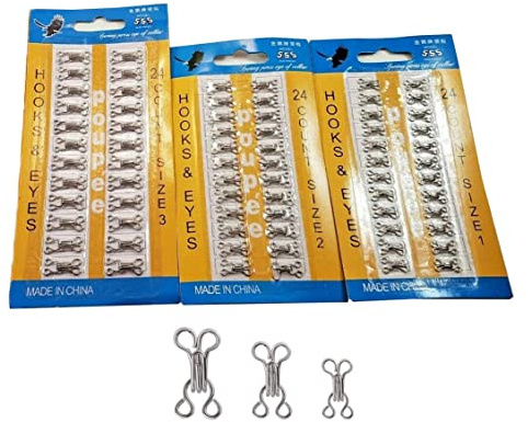 Nähhaken und Ösenverschluss,36 Paar Haken und Ösen zum Nähen von BH-Haken Nähen Haken und Augen Verschluss zum Nähen von BHs Kleidern Hosen 1# 2# 3# Silber
