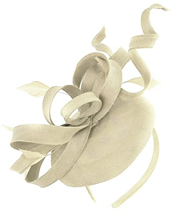 Caprilite Pillbox Sinamay Haarreif mit Wirbelschlaufe, Fascinator für Damen, Hochzeit, Ascot Rennen, Cremefarben, Einheitsgröße