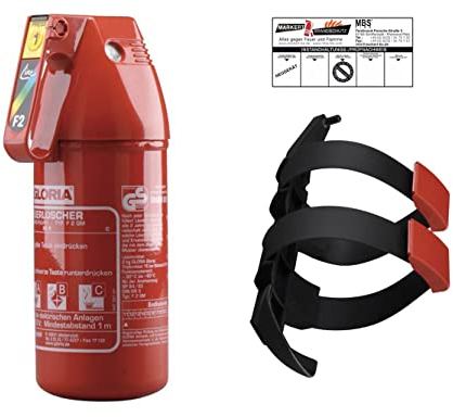 Gloria - 2 kg Auto-Pulverlöscher F2GM - geeignet für die Brandklasse A, B, C - mit Manometer - inkl. Kfz-Halterung - inkl. aktuellem Prüfnachweis