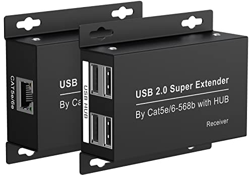 USB Extender Over Ethernet 200ft USB2.0 HUB RJ45 Cat5e/6 up to 480Mbps with Power Adapter Two Cameras Work in Sync Support Windows MacOS Android Linux