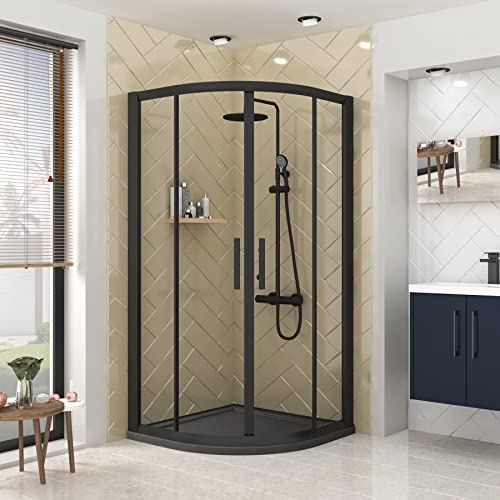 Milan 900 x 900mm Matt Black Quadrant Shower Enclosure Walk in Corner Cubicle Screen Double Sliding Doors 6mm Safety Tempered Glass