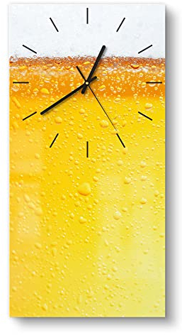 DEQORI Glasuhr | horizontal 30x60 cm | Motiv Bier mit Schaumkrone | große XXL Design Uhr aus Glas | leise Wanduhr für Wohnzimmer & Küche | moderne Hingucker Uhr für die Wand
