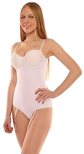 Istintiva Dalila – Body Contenitivo Modellante Donna | Effetto Snellente Pancia Piatta | Coppe Preformate con Ferretto | Giarrettiere e Spalline rimuovibili | Bianco, Taglia 5C