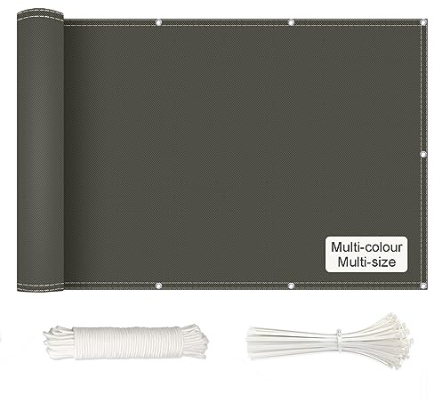 NKADNB Balkongspänning insynsskydd 50 x 250 cm vind och UV skydd vattentät, slitstark med öljetter, buntband av nylon och snöre för balkong och terrass, mörkgrå