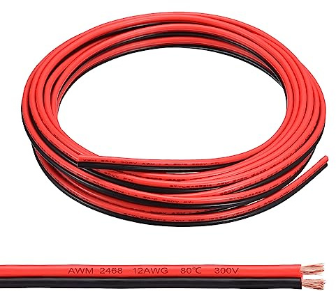 QUARKZMAN 12AWG Elektrischer Draht 2 x 3,31 mm² Strom Kabel 6 Meter Weich und flexibel Kupfer Verlängerungskabel UL2468 Mantelleitung Gerätekabel PVC Silkon 2 adrig Rot Schwarz Elektrokabel