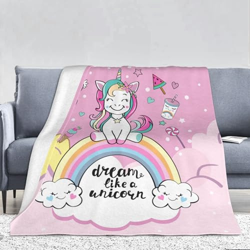 PAAHRYI Einhorn Decke Rosa Einhorn Kuscheldecke130x150cm, Kinderdecke für Mädchen Regenbogen Pferd drucken Fleecedecke Sofadecke Wohndecke(130 x 150 cm, B)