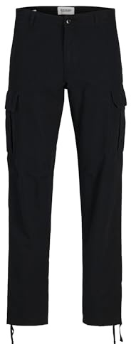 JACK & JONES Mens Cargo Combat Trouser Relaxed Fit Button Fastening Pants for Men UK, Black- 34W / 34L