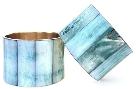 Servilleteros Individuales Dorados de Piedra Natural Azul Verdoso - Set de 10 Servilleteros Elegantes para tu Mesa de Navidad - Conjunto de 10 Piezas de Nácar Navideños Resistentes (10)