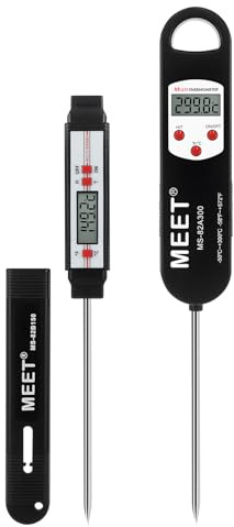 MEET MS-82A300-B150 2pcs Instant Read Digital Multifunction Thermometer for Cooking, LCD Display Thermometer for Food, Foldable or Slim with 10cm Stainless Steel Sensor Probe for BBQ & Baking etc.