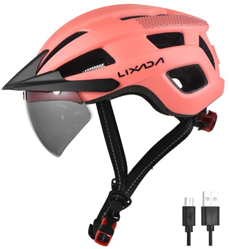 Lixada Bike Helmet with USB Rechargeable LED Light Magnetic Goggle Sun Visor for Men Women 54-62cm