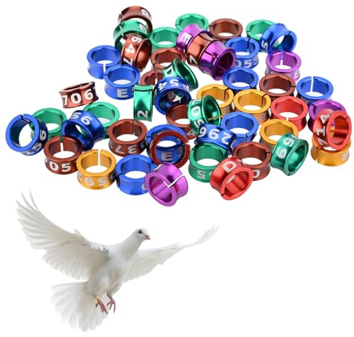 Open Bird Ring Aluminum Alloy Split Ring Bird Leg Bands Rings Birds Tags Ldentifying Pigeons Training Rings Hibiscus Birds, Parrots, Peonies, Doves, etc.Mixed Colors 50 PCS Per Pack（ID 7.0MM）