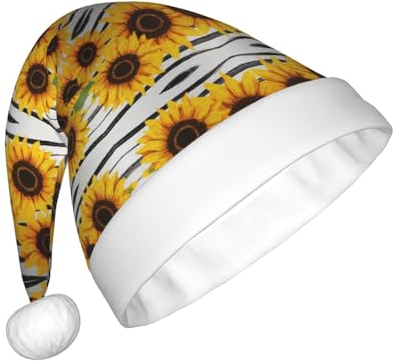 VTCTOASY Stilvolle Weihnachtsmannmütze mit Sonnenblumen-Aufdruck, Unisex, Plüsch-Weihnachtsmütze, niedliche Weihnachtsmütze für Neujahrsparty