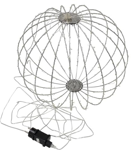 F1885 LED-Kugel Shine, groß, Metall, Silber, ca. 380 warmweiße LEDs, Trafo, Timerfunktion Maße: Ø 40 cm, Zuleitung 5 Meter, für den Außenbereich geeignet, Schönes Stimmungslicht