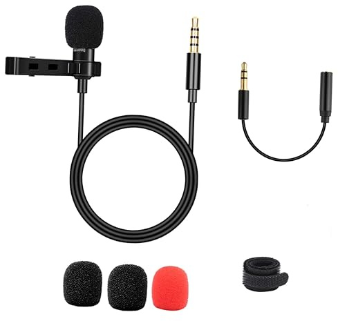 UKCOCO Ansteckmikrofon 3, 5mm mit Clip für Computer und Kamera Schwarz | 1, 5m Kabel, Omnidirektional, Kunststoff und Metall, für Webcast und Outdoor Vorträge