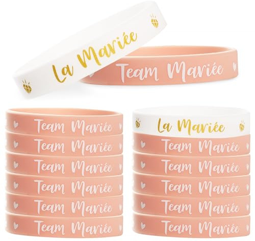 COLOFALLA 12 Stücke Team Mariée Armbänder JGA Armbänder Frauen JGA Accessoires Frauen Junggesellenabschied Frauen Armbänder Weiß und Roségold JGA Deko Frau aus Silikon