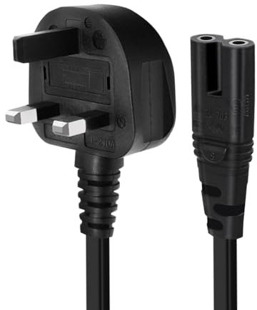 Figure 8 Power Cord 3M- 2 Pin IEC C7 Universal UK Plug Power Cable for PS4 PS5 Xbox Samsung LG Philips Toshiba Sony Sharp Panasonic HP LED Flat TV UK Wall Cable 3M