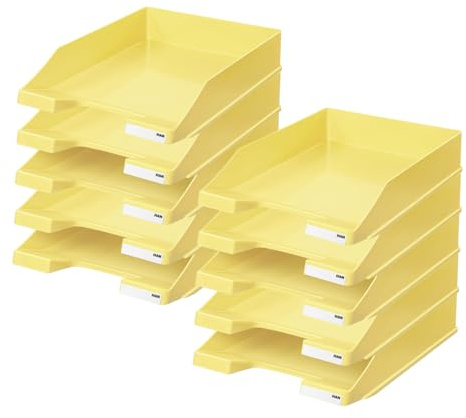 HAN Briefablage KLASSIK, 10 STÜCK Schreibtisch Organizer, Bürobedarf, Ablagefächer, Büromaterial, Briefkorb, Dokumentenablage, bis Format A4/C4, 1027-X-815, pastellgelb