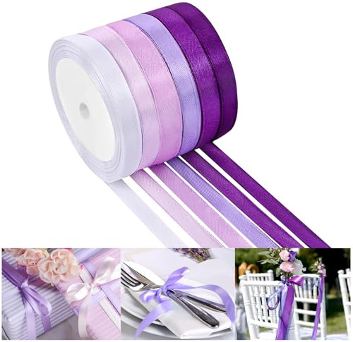 Nachlynn 137 metri Nastro di raso arcobaleno, nastro in poliestere largo, per confezioni regalo, matrimonio, cerimonia nuziale, baby shower, fiocchi, decorazioni, mazzi di fiori, artigianato (viola